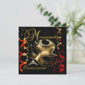 Quinceanera 15e Masquerade Rood Goud Masker Kaart (Staand voorkant)