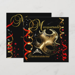 Quinceanera 15e Masquerade Rood Goud Masker Kaart