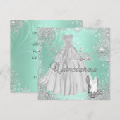 Quinceanera 15e Mint Silver Birthday Party Kaart (Voorkant / Achterkant)
