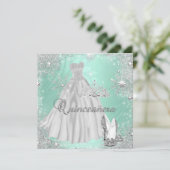 Quinceanera 15e Mint Silver Birthday Party Kaart (Staand voorkant)
