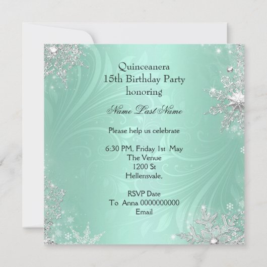 Quinceanera 15e Mint Silver Birthday Party Kaart (Achterkant)