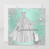 Quinceanera 15e Mint Silver Birthday Party Kaart (Voorkant)