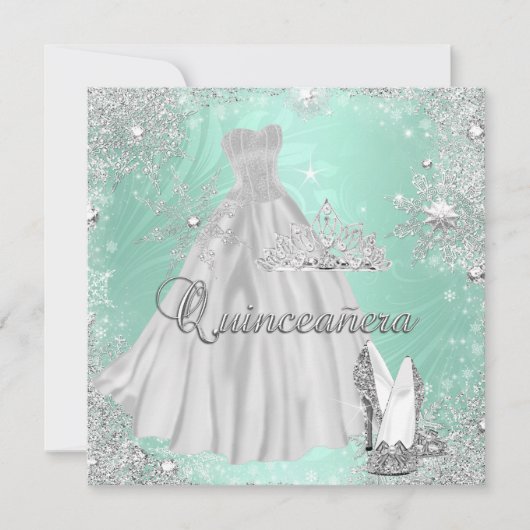 Quinceanera 15e Mint Silver Birthday Party Kaart (Voorkant)
