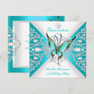 Quinceanera 15e mooie turquoise vlinder tiara kaart