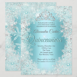 Quinceanera 15e Mooie Zilveren Turquoise Sneeuwvlo Kaart
