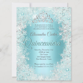 Quinceanera 15e Mooie Zilveren Turquoise Sneeuwvlo Kaart