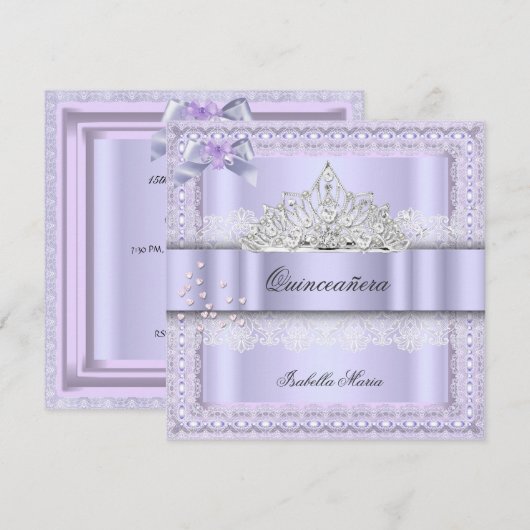 Quinceanera 15e Paars Lila 2 Kaart (Voorkant / Achterkant)