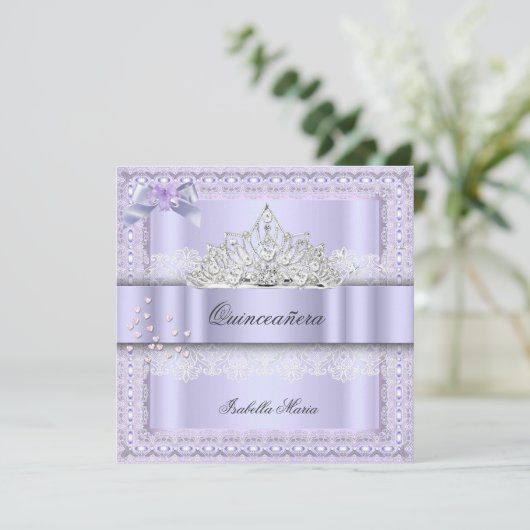 Quinceanera 15e Paars Lila 2 Kaart (Staand voorkant)