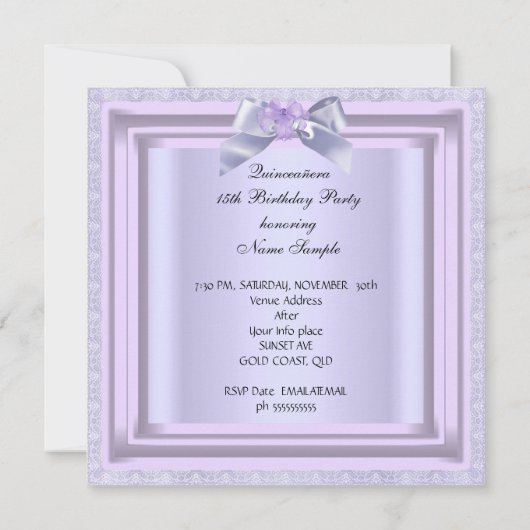 Quinceanera 15e Paars Lila 2 Kaart (Achterkant)