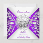 Quinceanera 15e Paarse Butterfly Tiara Party Kaart (Voorkant)