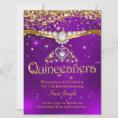 Quinceanera 15e Paarse Confetti Gold Kaart (Voorkant)