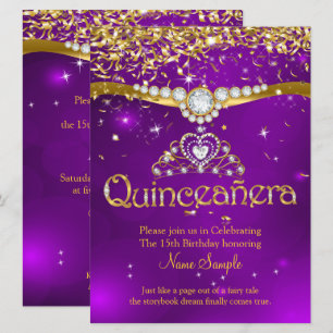 Quinceanera 15e Paarse Confetti Gold Kaart