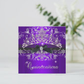 Quinceanera 15e Paarse Glitter Tiara Black Bow Kaart (Staand voorkant)