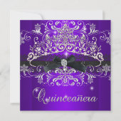 Quinceanera 15e Paarse Glitter Tiara Black Bow Kaart (Voorkant)