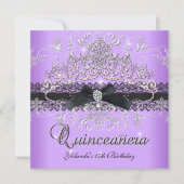 Quinceanera 15e Paarse Glitter Tiara Black Bow Kaart (Voorkant)