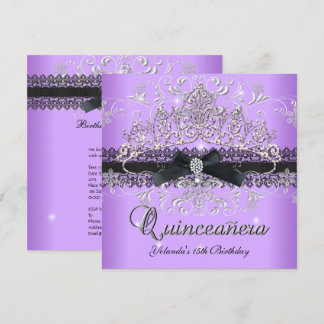 Quinceanera 15e Paarse Glitter Tiara Zwarte Strik Kaart