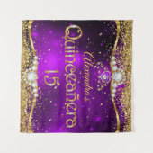 Quinceanera 15e Paarse goudConfetti Wandkleed (Voorkant (horizontaal))