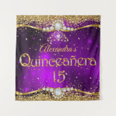 Quinceanera 15e Paarse goudConfetti Wandkleed (Voorkant)