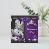 Quinceanera 15e Paarse Roos Black Pearl Kaart (Staand voorkant)