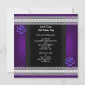 Quinceanera 15e Paarse Roos Black Pearl Kaart (Achterkant)