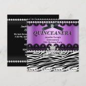 Quinceanera 15e Paarse roze zwarte Zebra Tiara Kaart (Voorkant / Achterkant)