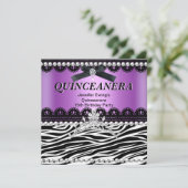 Quinceanera 15e Paarse roze zwarte Zebra Tiara Kaart (Staand voorkant)