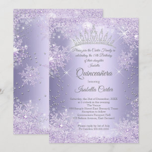 Quinceanera 15e Paarse Sering Sneeuwvlok Winter Kaart