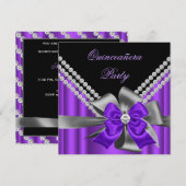 Quinceanera 15e Paarse Silver Grey Bow Diamonds Kaart (Voorkant / Achterkant)