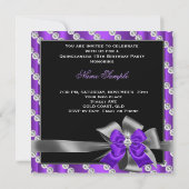 Quinceanera 15e Paarse Silver Grey Bow Diamonds Kaart (Achterkant)