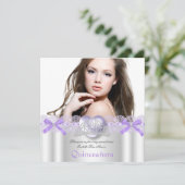 Quinceanera 15e Paarse Silver Heart Lace Foto 2 Kaart (Staand voorkant)