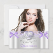 Quinceanera 15e Paarse Silver Heart Lace Foto 2 Kaart (Voorkant)