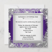 Quinceanera 15e Paarse Silver Mask Tiara Kaart (Achterkant)