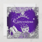 Quinceanera 15e Paarse Silver Mask Tiara Kaart (Voorkant)