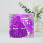 Quinceanera 15e Paarse Silver Snowflakes Party 2 Kaart (Staand voorkant)