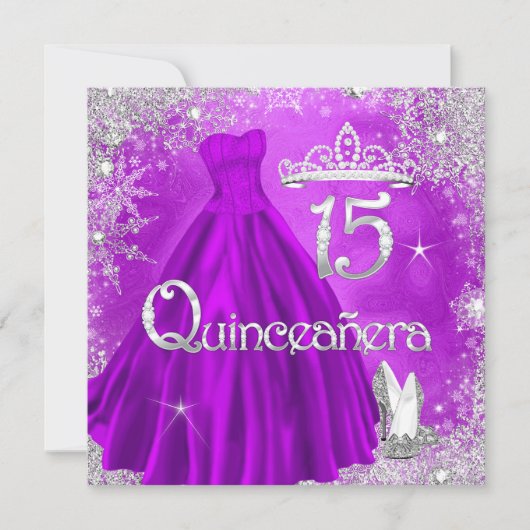 Quinceanera 15e Paarse Silver Snowflakes Party 2 Kaart (Voorkant)