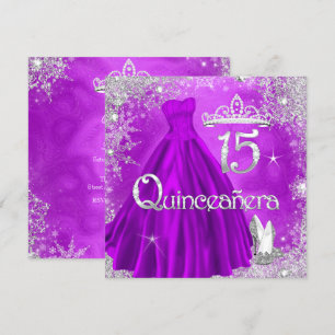 Quinceanera 15e Paarse Silver Snowflakes Party 2 Kaart