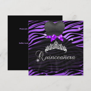 Quinceanera 15e Paarse Tiara Zebra Jurk Kaart