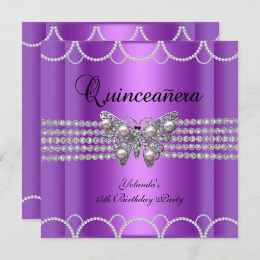 Quinceanera 15e Paarse vlinderkant Kaart (Voorkant / Achterkant)