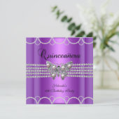 Quinceanera 15e Paarse vlinderkant Kaart (Staand voorkant)