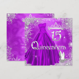 Quinceanera 15e Paarse Zilveren Sneeuwvlokken Fees Kaart