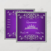 Quinceanera 15e Paarse Zwarte Diamant Tiara Kaart (Voorkant / Achterkant)