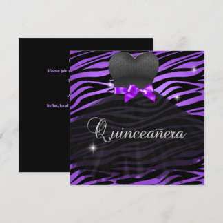Quinceanera 15e Paarse Zwarte Zebra Jurk Kaart