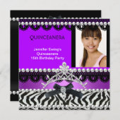 Quinceanera 15e Paarse zwarte Zebra Pearl Tiara Kaart (Voorkant / Achterkant)
