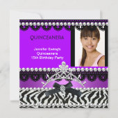 Quinceanera 15e Paarse zwarte Zebra Pearl Tiara Kaart (Voorkant)
