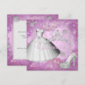 Quinceanera 15e Partij Roze Tiara Dress Shoe Kaart (Voorkant / Achterkant)