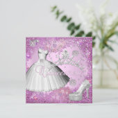 Quinceanera 15e Partij Roze Tiara Dress Shoe Kaart (Staand voorkant)