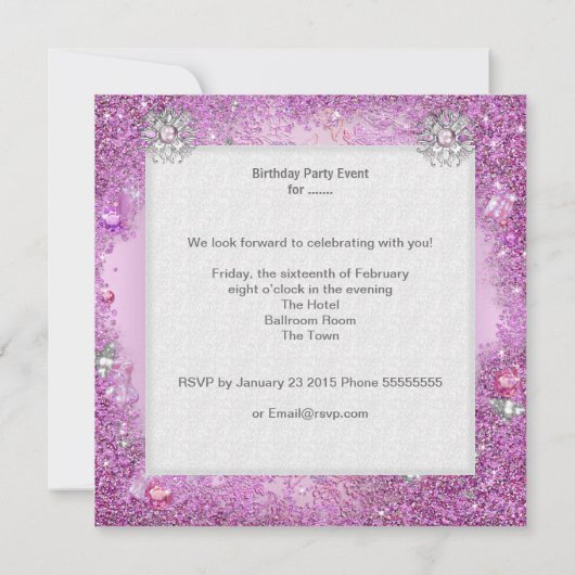 Quinceanera 15e Partij Roze Tiara Dress Shoe Kaart (Achterkant)