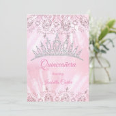 Quinceanera 15e Pink glitter Tiara party Kaart (Staand voorkant)