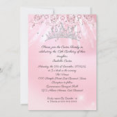 Quinceanera 15e Pink glitter Tiara party Kaart (Achterkant)