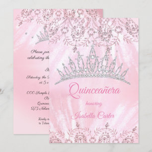 Quinceanera 15e  Pink glitter Tiara party Kaart